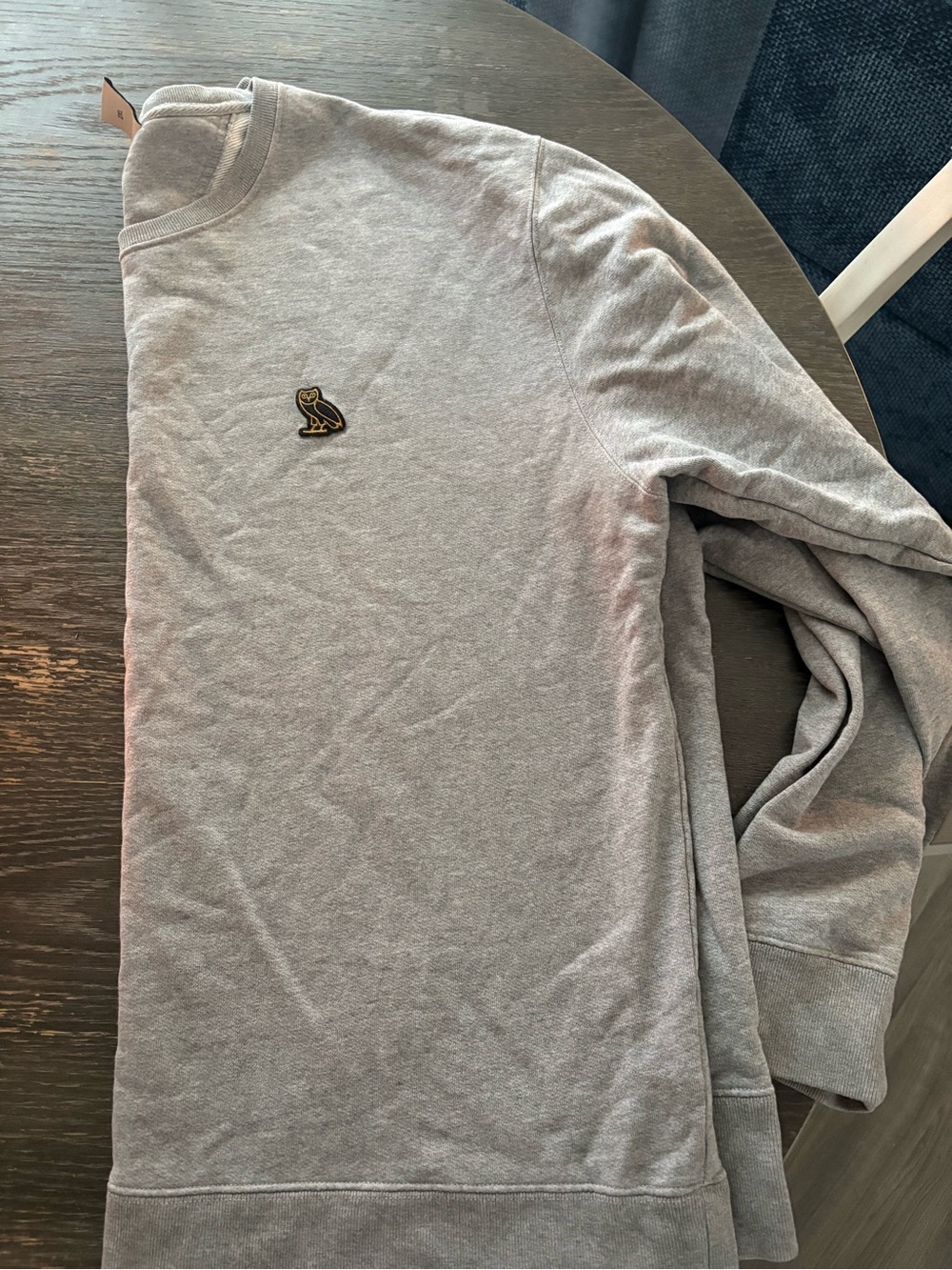 OVO Gray Crewneck Sweatshirt with Gold Owl Patch